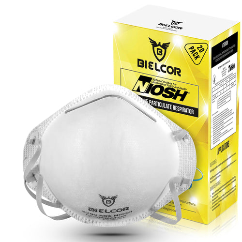 Bielcor N95 particulate respirator mask with packaging on a white background